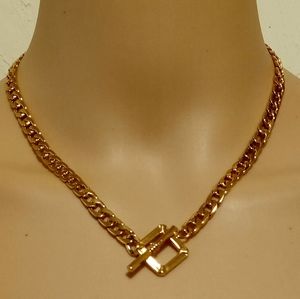 Gold Charlie Toggle Necklace on Cuban Chain